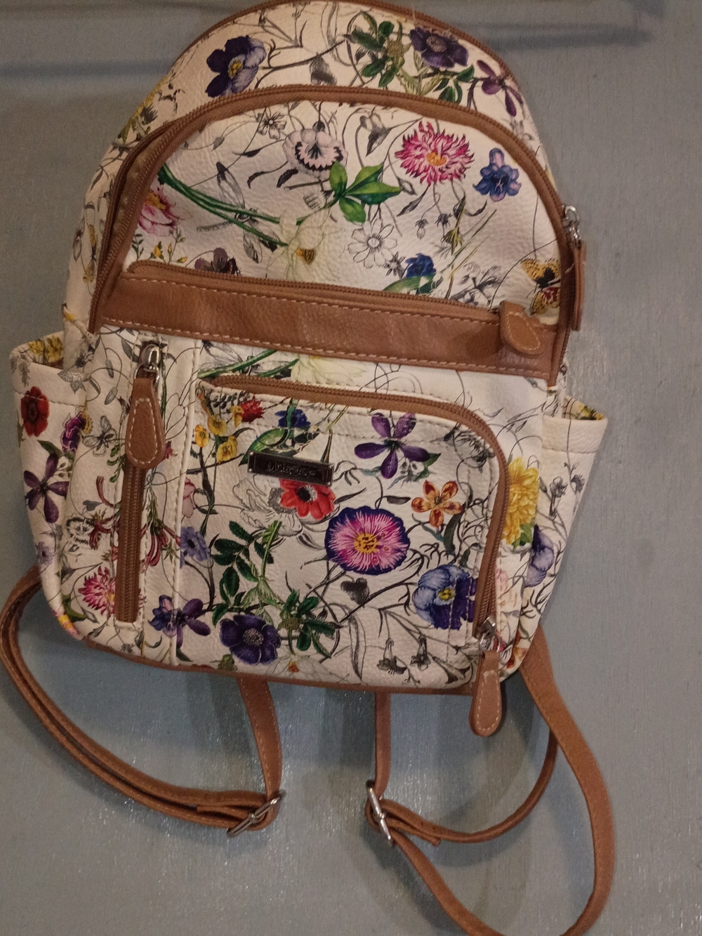 MultiSac Floral Print Mini Backpack in Cream and Brown